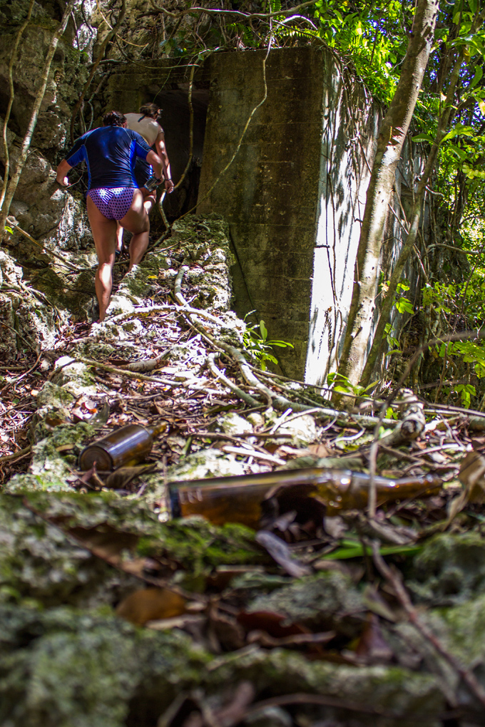 trash and Japanese bunker in Palau's Rock Islands