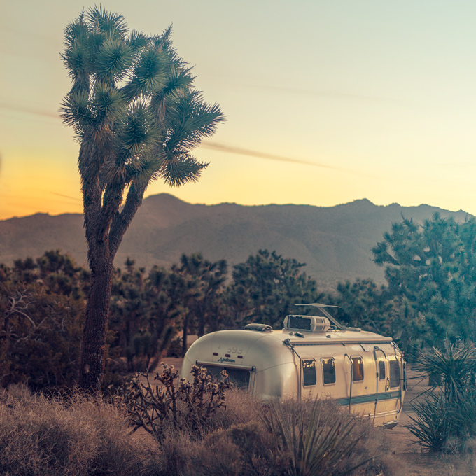 Airstream at Joshua Tree National Forest Park in California