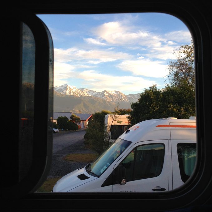 New Zealand Kaikoura view from campervan