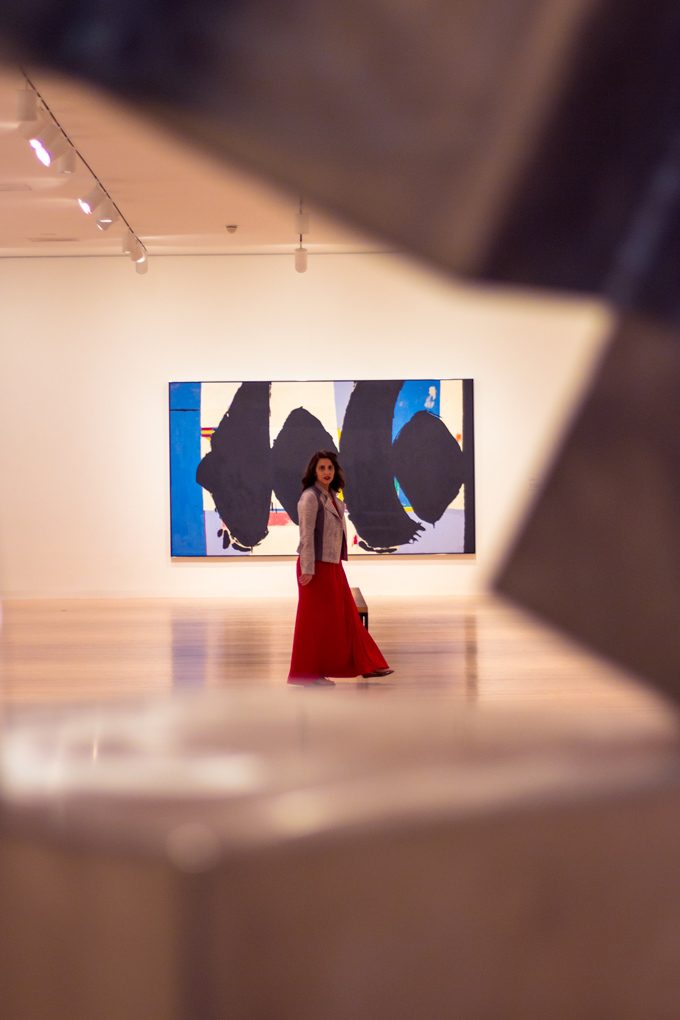Girl in red dress at Dallas Museum of Art