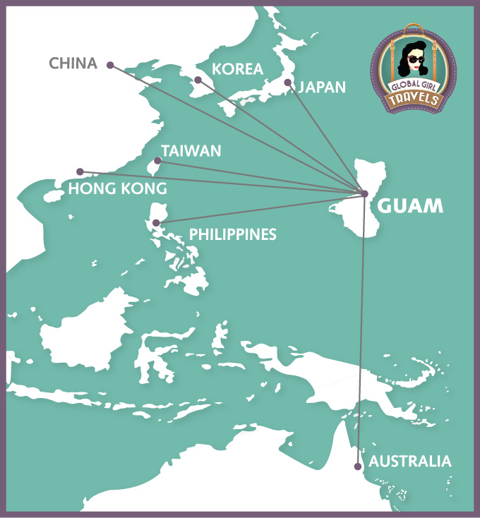 Guam region flight map from Asia