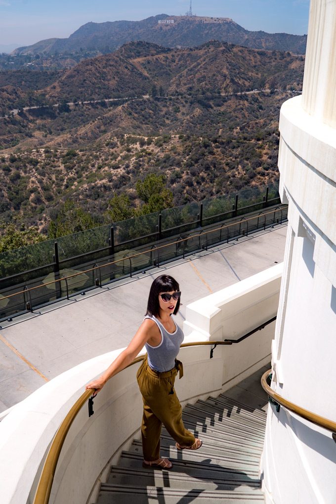 Girl on steps of Griffith Observatory, Los Angeles, California