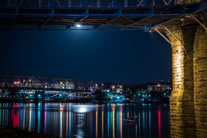 Night view of Roebling Bridge in Cincinnati, Ohio