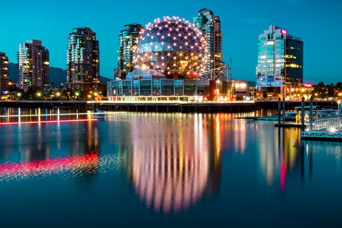 Science World, Vancouver, Canada night long-exposure