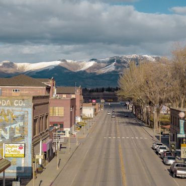 Drone aerial view of downtown Ely, Nevada